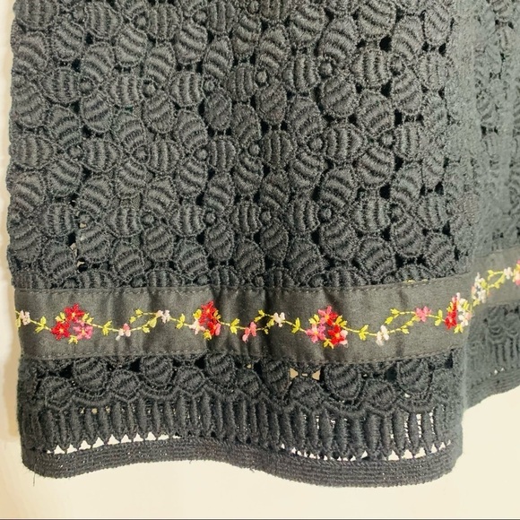 Vtg Crochet knit black A-line mini skirt floral ribbon trim women’s size 8 - Picture 5 of 8